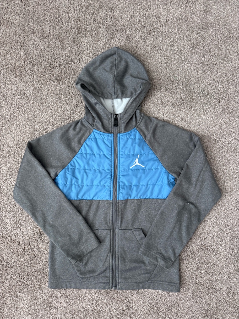 Jordan Gray Hoodie with Blue Quilted Chest